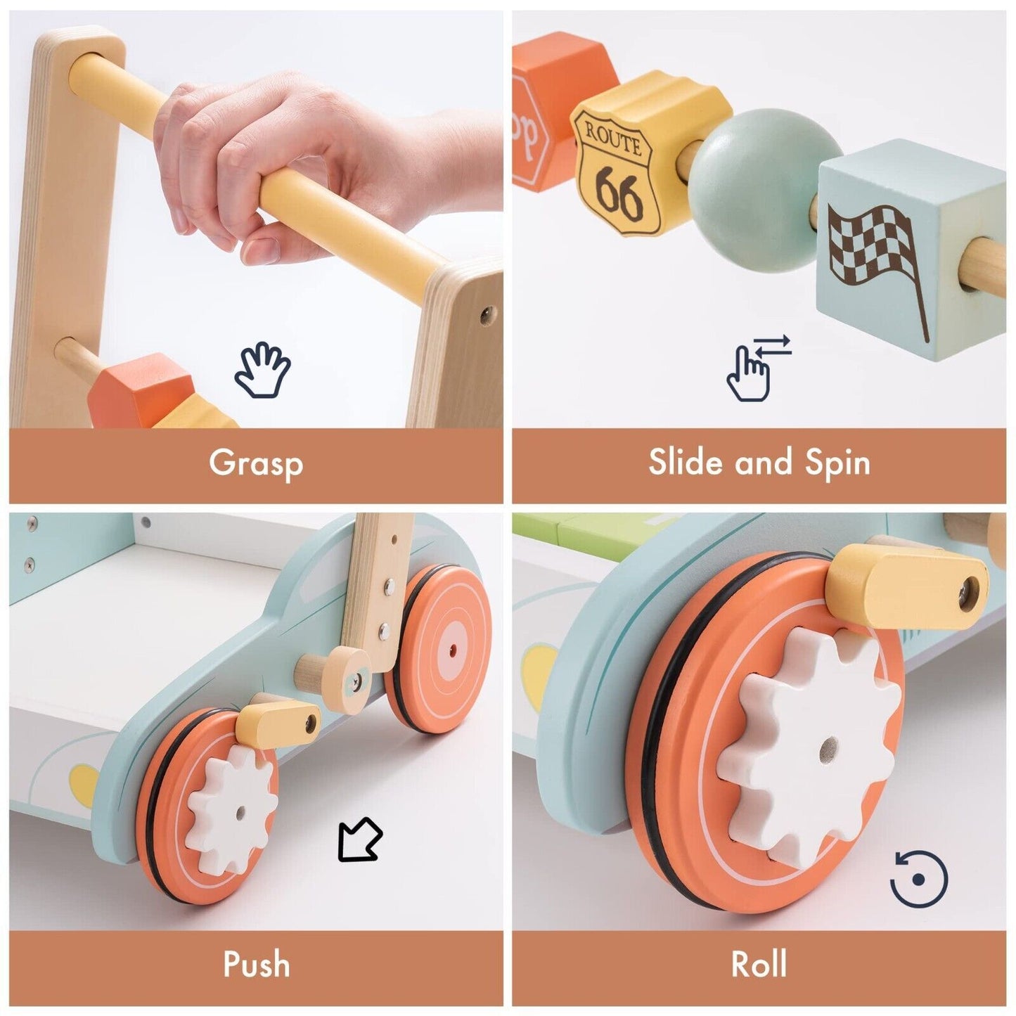 ROBUD Wooden Baby Walker Push