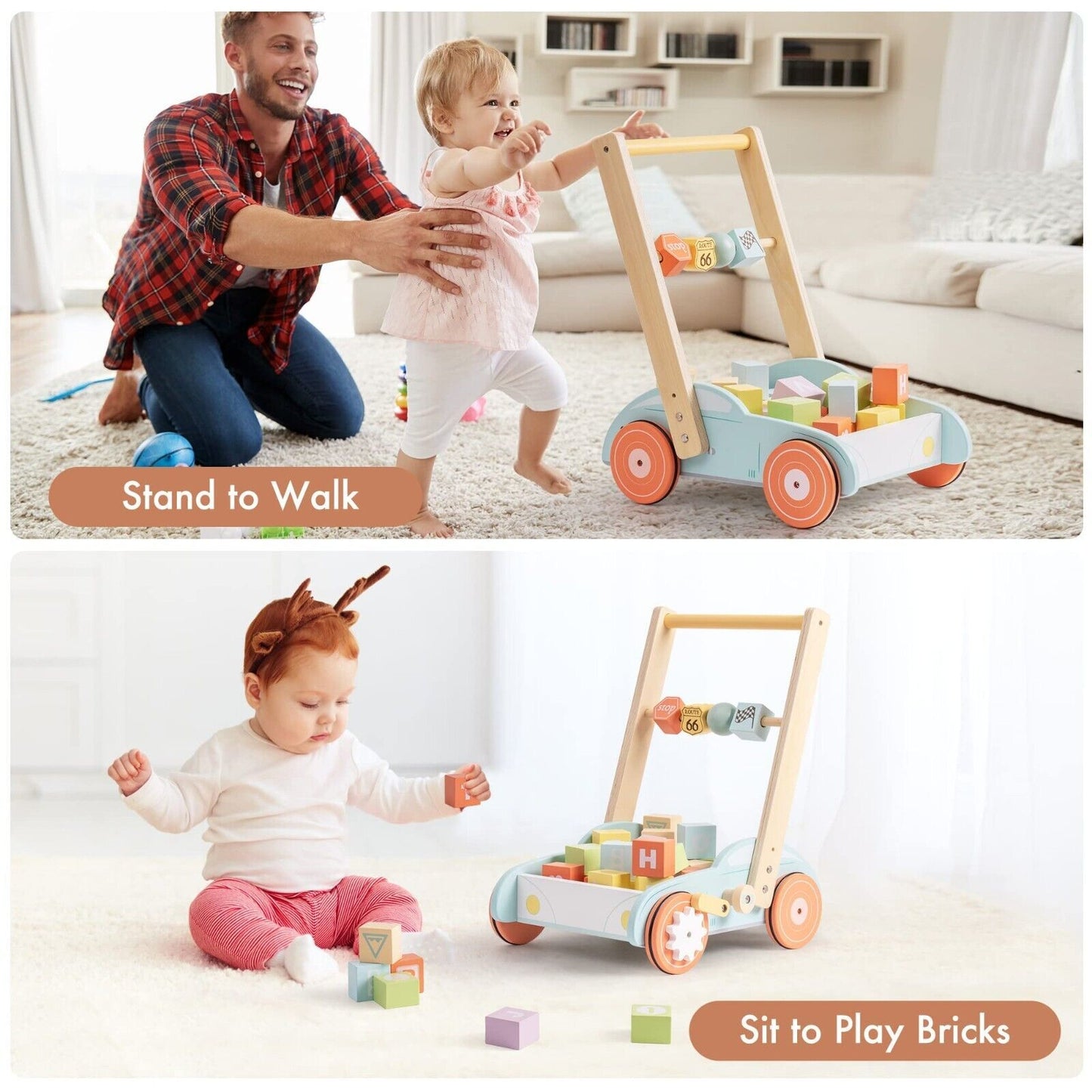 ROBUD Wooden Baby Walker Push