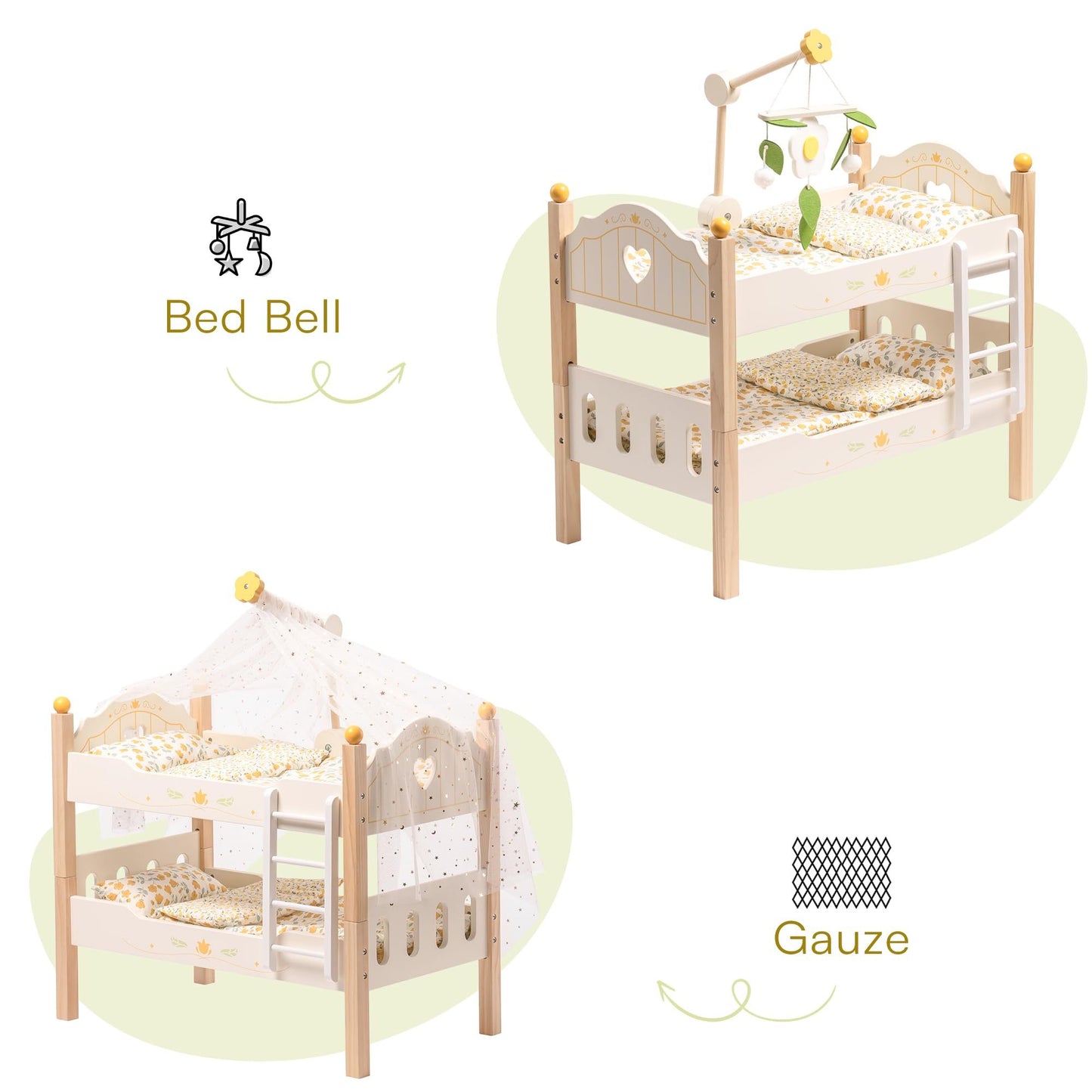 ROBOTIME Doll Bunk Beds Cradle