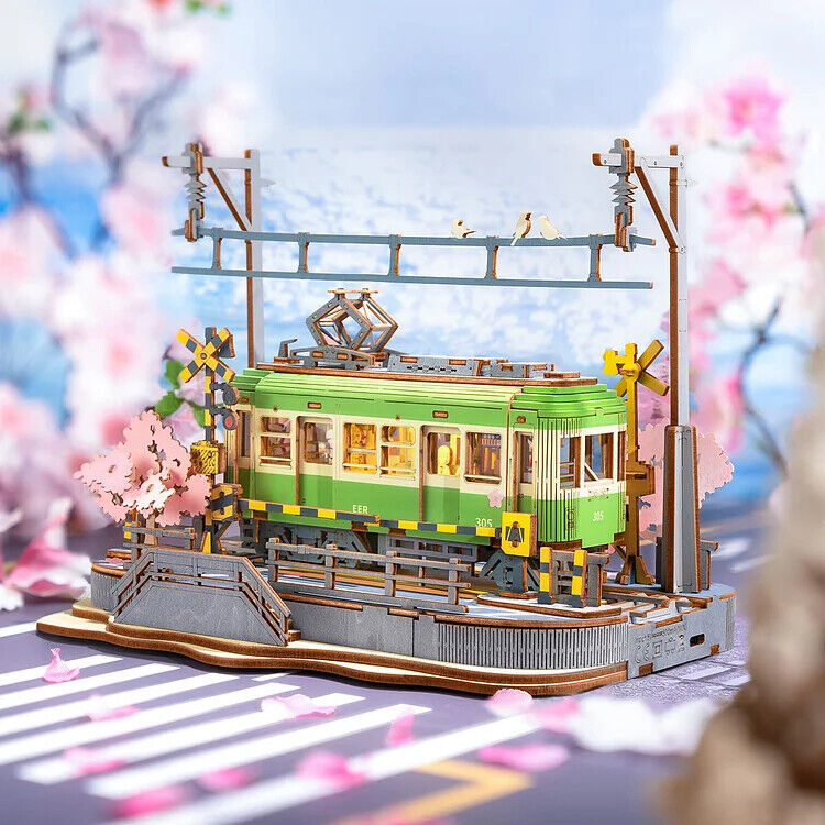 Rolife  Sakura Journey Tram Car 3D Wooden Puzzle Model Toys