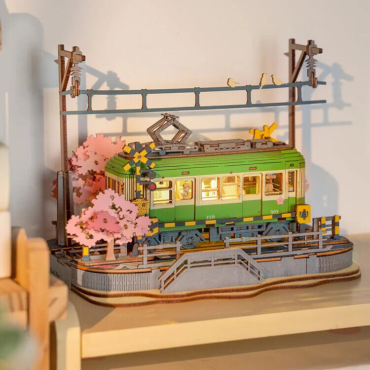 Rolife  Sakura Journey Tram Car 3D Wooden Puzzle Model Toys