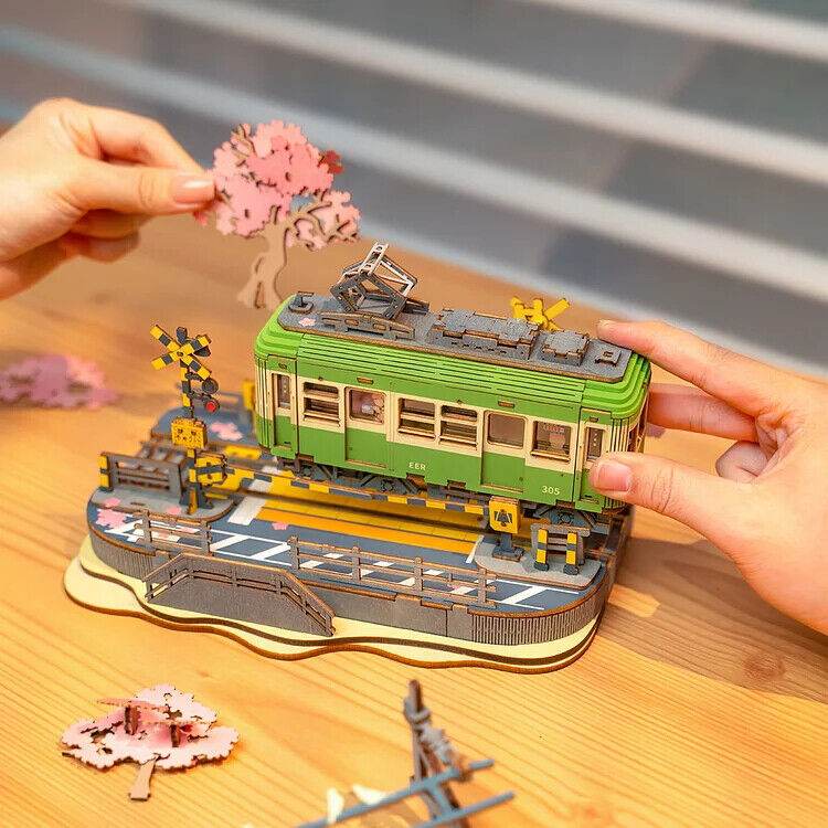 Rolife  Sakura Journey Tram Car 3D Wooden Puzzle Model Toys