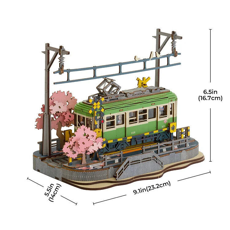 Rolife  Sakura Journey Tram Car 3D Wooden Puzzle Model Toys