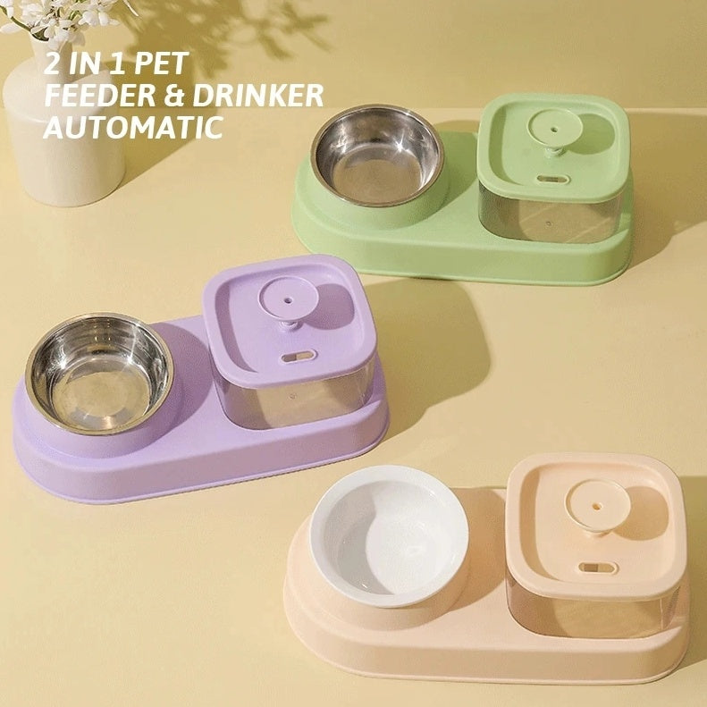 Cat Water Dispenser And Feeding Bowl 2-in-1,