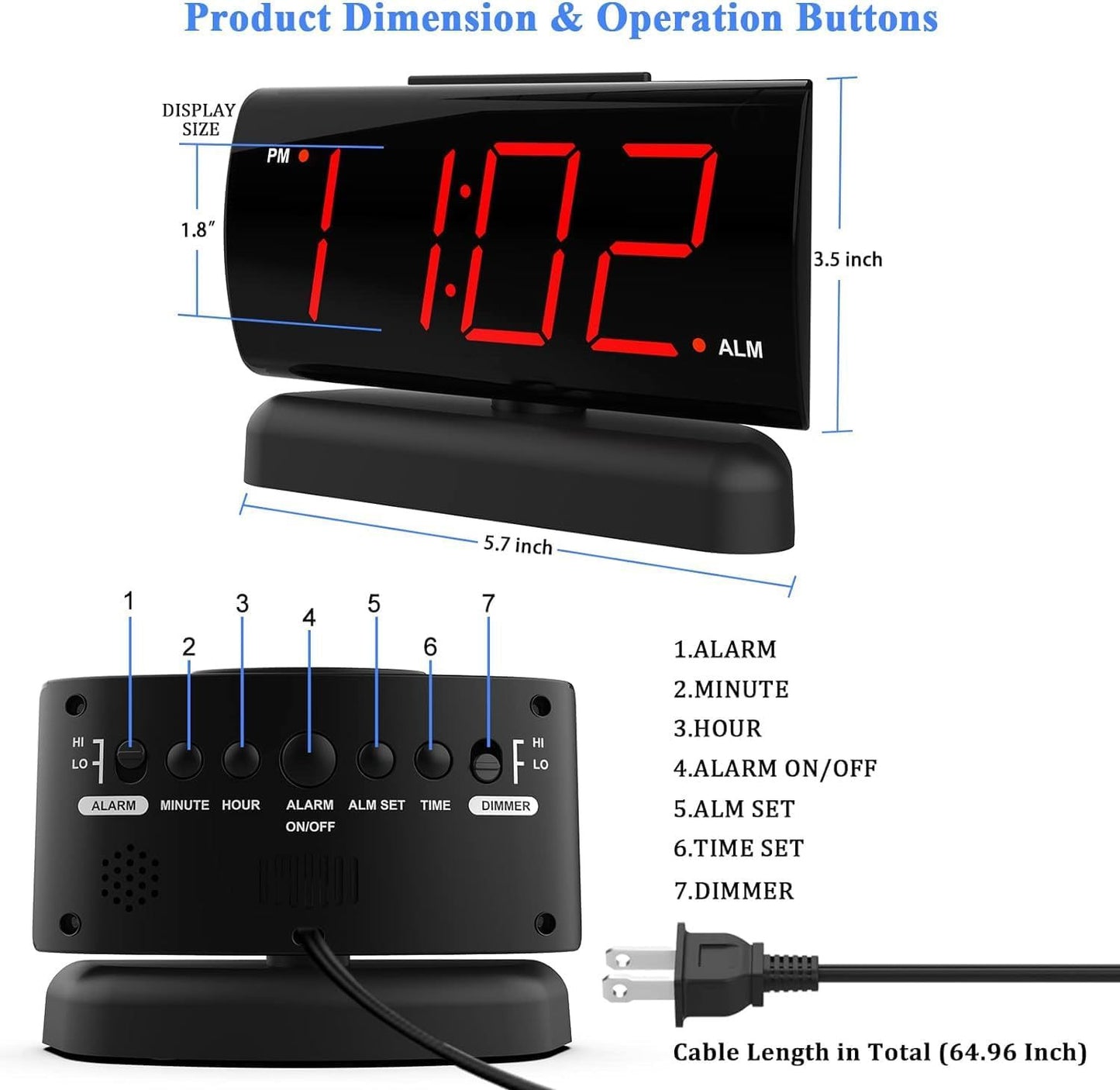 Alarm Clock Large Digital Rotating Base