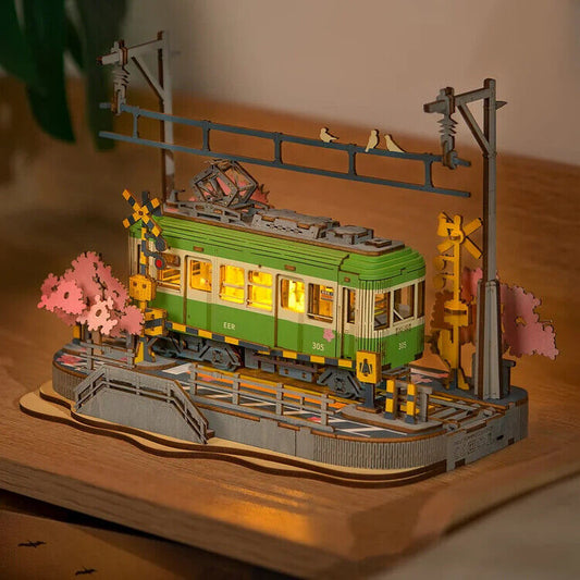 Rolife  Sakura Journey Tram Car 3D Wooden Puzzle Model Toys