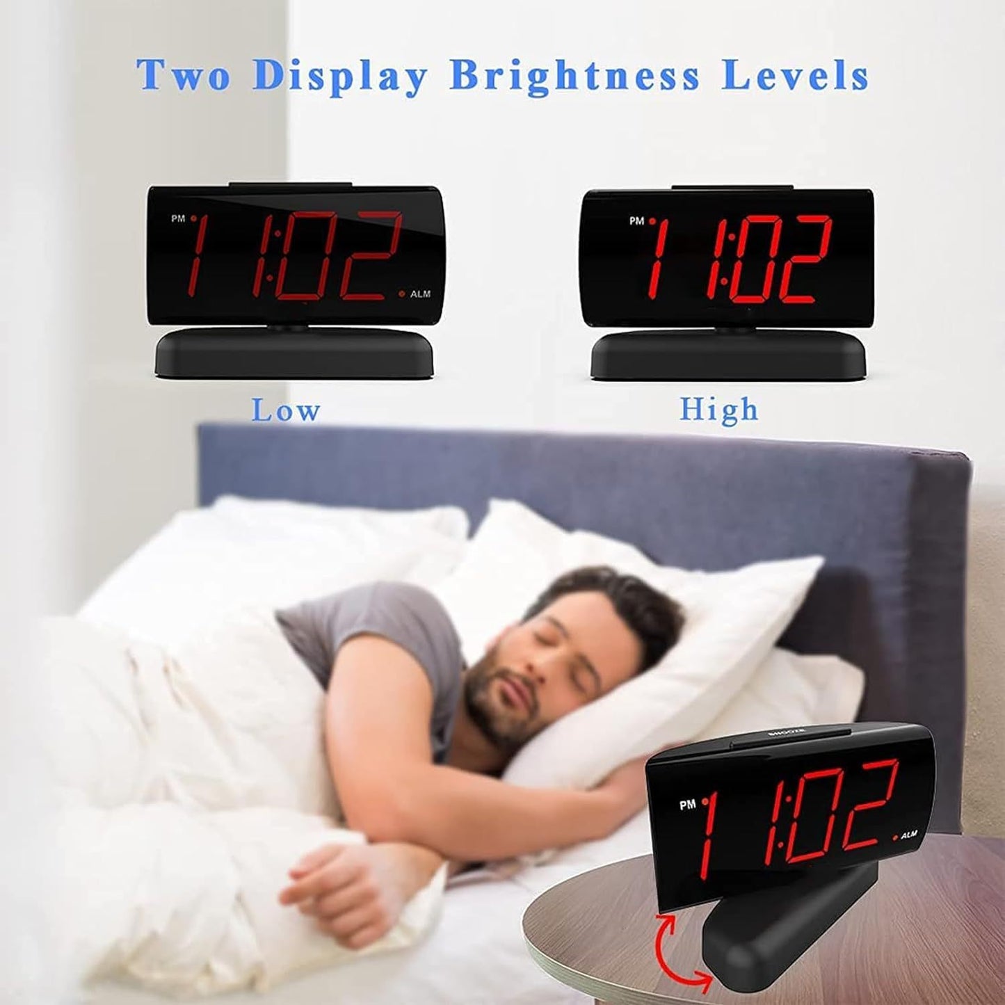 Alarm Clock Large Digital Rotating Base