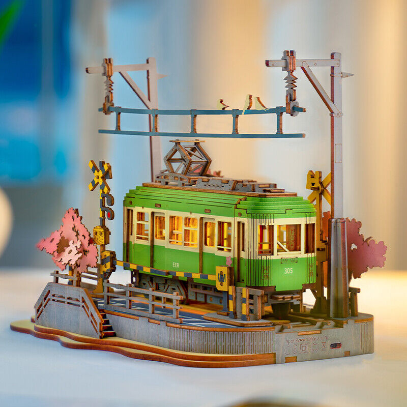 Rolife  Sakura Journey Tram Car 3D Wooden Puzzle Model Toys